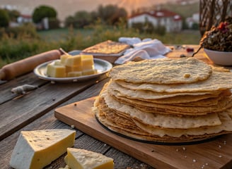 a stack of pane carasau on a wooden table