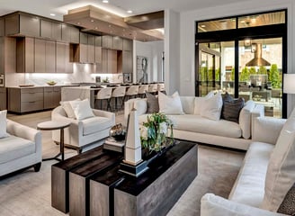 a living room with a couch and a table