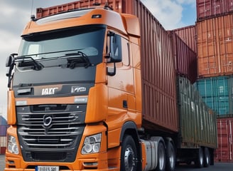 A warehouse setting features a modern automated vehicle labeled 'Stockchaser' with significant branding from Columbia and Cynch. The vehicle, equipped with several wheels, shows a futuristic design illuminated by blue LED lights. Surrounding the vehicle, stacks of boxes indicative of a storage or logistics environment add to the industrial atmosphere, and the background is lit with ambient blue and green lights.