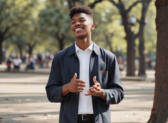 A person wearing a black t-shirt and gloves is tending to a large barbecue smoker, adjusting pieces of meat. The setting appears to be outdoors with a building visible in the background. The image conveys a sense of focus and culinary activity.