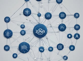 Four small, white robot figures are sitting in a row, each with a laptop in front of them. They have round bodies and blue accents, with 'AI' displayed on their chests. The background is minimal and light gray, emphasizing the robots and their computers.