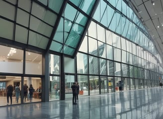 A person cleaning the floor with a mop in a shopping mall near an escalator. The surroundings include a sign for 'General Waste' and advertisements for various shops.