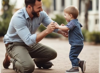 A sculpture depicting an embrace between two figures, likely a parent and child. The figures are captured in a moment of deep connection and emotion, with delicate details in their clothing and posture. Trees and sky form the natural background, adding to the serene atmosphere.