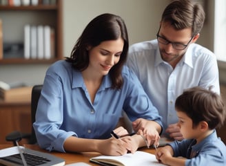 A neon sign with the words 'Empower Women' in bright blue letters against a dark background. The lettering is surrounded by an artistic design of neon orange loops, adding a decorative touch to the sign.
