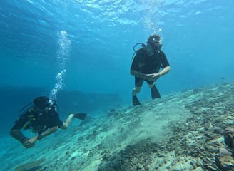 cuba diver exploring the coral-covered USAT Liberty wreck in Tulamben, Bali during early morning dive