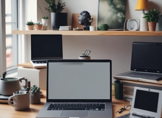A room with a tiled ceiling and fluorescent lighting contains various electronic and office equipment. On the left, there's a wooden desk with a black server cabinet next to it. In the center of the room, a rack of network cables is visible, organized into a larger unit. To the right, a filing cabinet is mounted on the wall, with a printer/copier machine near the foreground. The walls are plain and the floor is covered in white tiles.