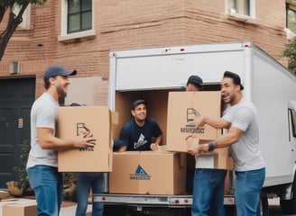 a group of men moving boxes into a moving truck