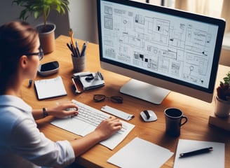 A modern office setting with a focus on a glass partition displaying the word 'Channel' printed in large black letters and 'lead' in lighter green letters. The background shows a blurred view of desks, papers, computers, office chairs, and vertical blinds, indicating an active work environment.
