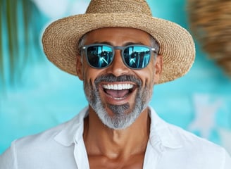 Man with big smile and hat, dental tourism Thailand