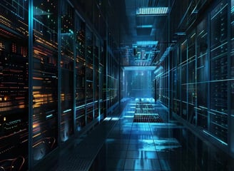 a long cable mangement solutions with a long corridor with a long corridor with rows of cables and d