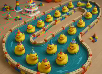a birthday cake with rubber ducklings in a toy - like shape
