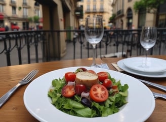 A warmly lit pizzeria with a rustic, industrial design featuring a large wood-fired oven. Stacks of firewood are stored on shelves along the walls. Round wooden tables and chairs are positioned throughout the room. Two chefs are working behind the counter, and there are a few condiments and utensils on top. The concrete floor and ceiling along with pendant lighting add to the cozy atmosphere.
