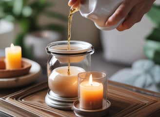 A white ceramic essential oil diffuser sits on a textured beige cloth surface, accompanied by a small dark glass bottle labeled 'Spearmint'. Fresh green mint leaves are scattered around, enhancing the natural and soothing aesthetic.
