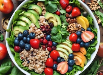 A hand holding a chocolate-covered treat is depicted, with a blackboard in the background displaying handwritten text about sweets and gluten-free products. The person is wearing a white jacket, and the scene takes place on a sunny day, with part of a road visible in the background.