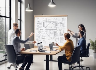 A 3D illustration featuring a series of shopping-related elements such as a shopping basket, a target, a lightbulb, a paper bag, and various charts or graphs. These objects are positioned on a dark green stepped platform, suggesting elements of business and marketing.