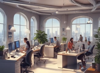 A conference room with a long wooden table surrounded by chairs covered in protective plastic. Multiple computer monitors are placed on tables against the walls, each displaying nature-themed images. The walls are lined with wood paneling, and a sign indicating a center for artificial intelligence is displayed at the front. There are decorative flower arrangements on the table, and the overall setup suggests a professional environment.