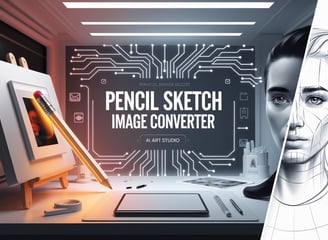 AI Art Studio Pencil Sketch Image Converter – Transform photos into pencil drawings with advanced AI in a futuristic digital 