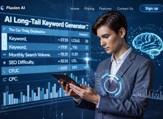 AI-powered long-tail keyword generator tool by Fluxion AI for SEO optimization