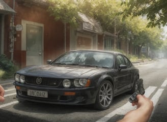 a person holding a remote control control of a car