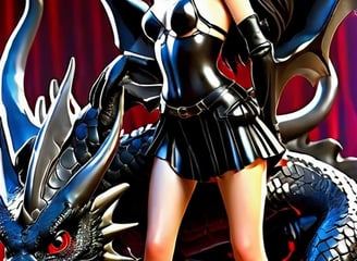 a woman in a black leather outfit and boots