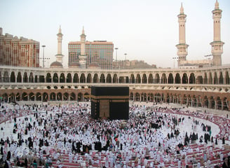 The Kaaba,[b] sometimes referred to as al-Ka'ba al-Musharrafa,[d] is a stone building at the center 