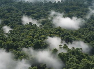 Floresta amazônica vista do alto com clima com névoa parcial com ar nostálgico