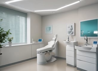 A person in a blue shirt with the logo 'Angels for Humanity' provides dental care to a young patient lying on a dental chair. The setting appears to be a makeshift dental clinic with blue medical equipment and supplies on tables. Other team members in similar attire are visible in the background, some attending to other patients.