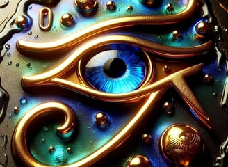 a close up of a metal eyeball with a blue eye
