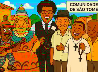 Ilustração de pessoas ilustres da Comunidade Quilombola de São Tomé em destaque
