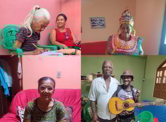 Moradores de São Tomé que compartilham memórias, músicas, relatos e vivências