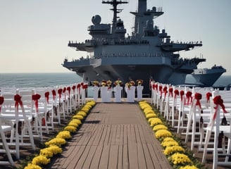 Deck of aircraft carrier celebration.
