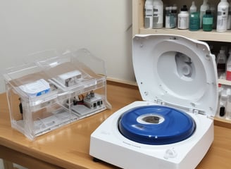 A jar and a box of skincare product labeled 'Dermatology' are placed against a solid light blue background. The jar appears to be small with a white lid and blue-green label, while the accompanying box is larger with similar labeling and a bold cyan color.
