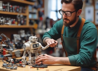A hand holding a smartphone displaying an introduction screen for ChatGPT with the text visible. The background features a blurred computer screen showing similar content, creating a mirror effect. Both screens have a green and purple color scheme.