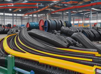 A person is operating a large industrial machine in a factory setting. The machine has a blue exterior with a control panel featuring numerous buttons and a screen. The factory environment includes visible pipes, control boxes, and other equipment.