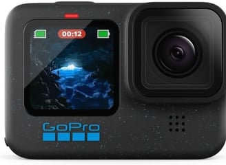GoPro Hero 12 Black. Resolución: Video 5.3K a 60 fps. Sumergible hasta 10 m sin carcasa