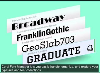 A set of fonts in coreldraw