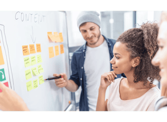 Team discussing user experience (UX) and SEO strategies on whiteboard | Optimizing content