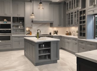 A modern kitchen sink area with wooden cabinetry and a sleek metal faucet. The minimalist design includes overhead shelving with warm ambient lighting underneath.