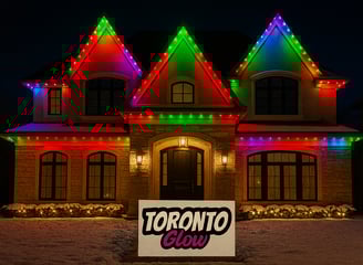 Multicoloured Celebright permanent LED lights installed by Toronto Glow on upscale Toronto house