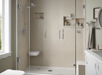 A bathroom corner displaying a shower head attached to the wall above a white bathtub. The upper corner of the wall appears to have mold or mildew growth, indicated by dark, discolored areas near the shower.