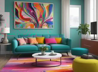 A vibrant street mural covers the exterior of an ornate building with two wooden doors. The walls are painted with bright orange and red hues, showcasing a dynamic design featuring flowing lines and blue glowing orbs. The artwork intricately weaves around the architectural elements, including a window with bars and decorative moldings.