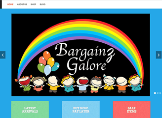 Home page for an old website called Bargainz Galore
