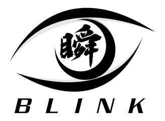 a black and white logo with a black and white eye