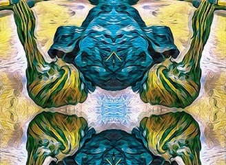 a digital art work of a digital painting of a woman in a blue dress