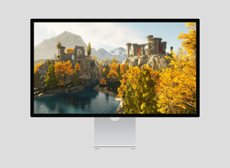 Mockup einer in Unreal Engine erstellen Szene einer Burgruine im Herbst
