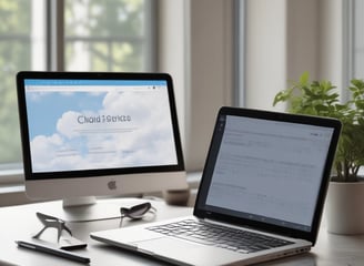 A laptop displaying a software development interface is placed on a granite countertop. Next to the laptop is a closed notebook and a pen. In the background, a sofa and a large window can be seen, providing a contrast between the focused workstation and the casual home setting.