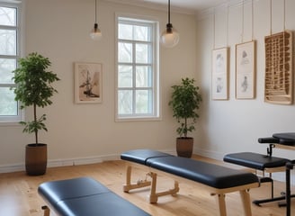 A close-up view of a Pilates reformer bearing the brand name 'bonPILATES'. The equipment is made of light-colored wood with a dark padded surface.