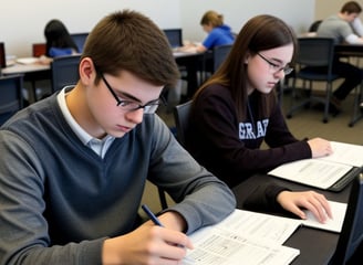 two students taking the PSAT in school