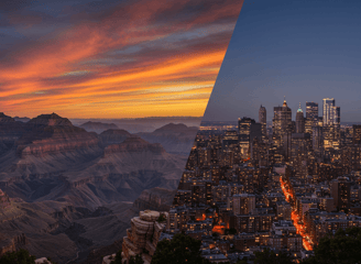Stunning view of Grand Canyon and New York city Skyline view