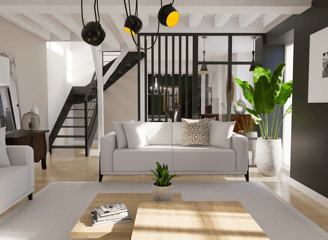 Vue 3D d'un salon
